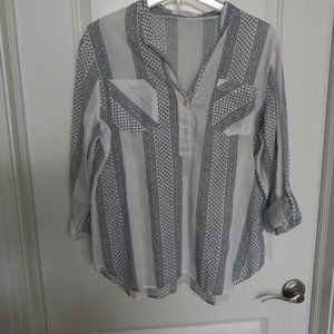 Eden & Olivia Women's Size L White Blue 100% Cotton Top Shirt Tunic EXCELL